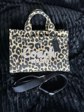 Coach Leopard Print Satchel - Black & Tan